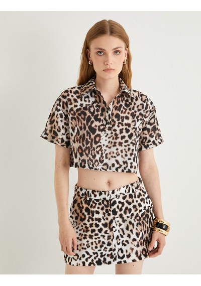Koton Oversize Leopar Desenli Crop Gömlek Kısa Kollu Siyah Desenli 4sak60203ew Siyah Desenli Koton Oversize Leopar Desenli Crop Gömlek Kısa Kollu Siyah Desenli 4sak60203ew Siyah Desenli