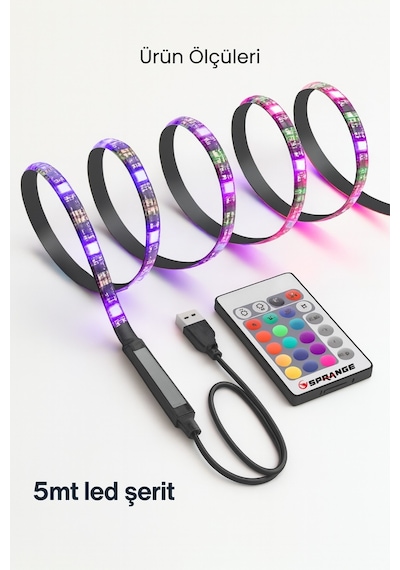 5 Metre Rgb Şerit Led 16 Renkli Kumandalı 4 Modlu Ayarlanabilir Işık 5v Usb Silikon Neon Led RGB