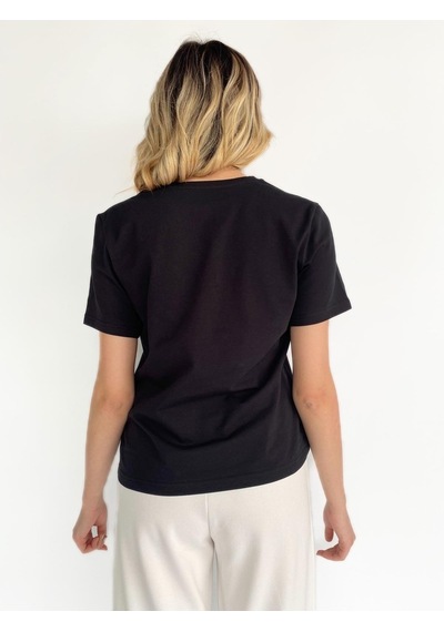 Kadın V Yaka Basic Tshirt Siyah