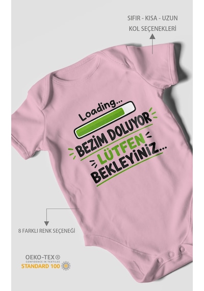 Morivokids Bezim Doluyor Lütfen Bekleyiniz Kısa Kollu Bebek Body %100 Pamuk Koyu Pembe