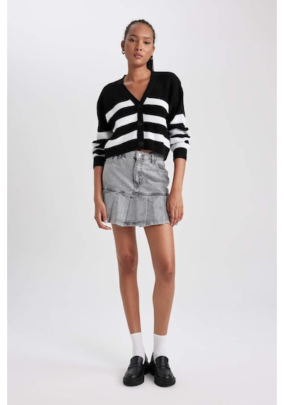 Defacto A Form Jean Pileli Mini Etek B2152AX23HSNM55 Gri