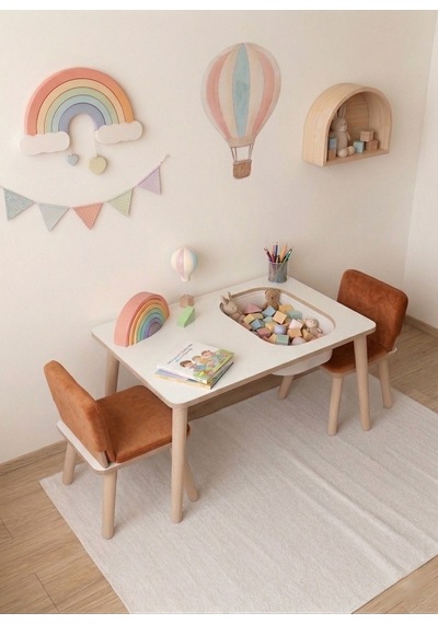 Montessori Çocuk Masası-oyun Masası-aktivite Masası-etkinlik Masası Takımı 2 Turuncu Sandalye Montessori Çocuk Masası-oyun Masası-aktivite Masası-etkinlik Masası Takımı 2 Turuncu Sandalye
