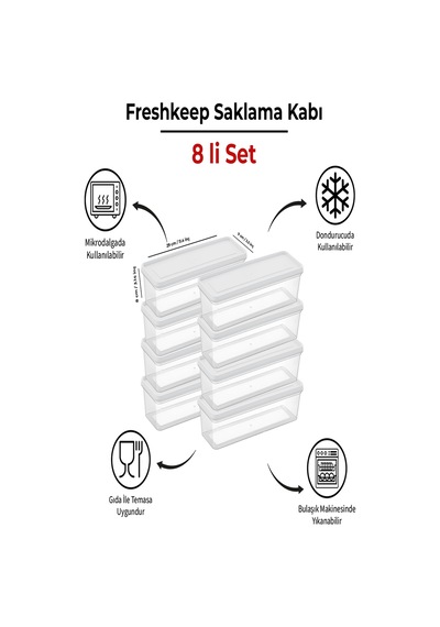 8'li Saklama Kabı 1,3 Litre Derin Dondurucu Mikrodalga Uyumlu Ekru