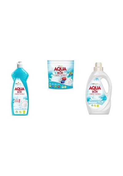 Aquabor Doğal Mineralli Elde Bulaşık + Tablet + Sıvı Beyaz 3 Lü Set