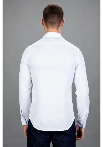 Tudors Slim Fit Dar Kesim Oxford Spor Erkek Gömlek-11662 Beyaz