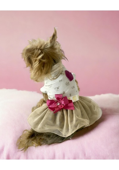 Kemique Creamy Fuchia Tütülü Köpek Elbisesi