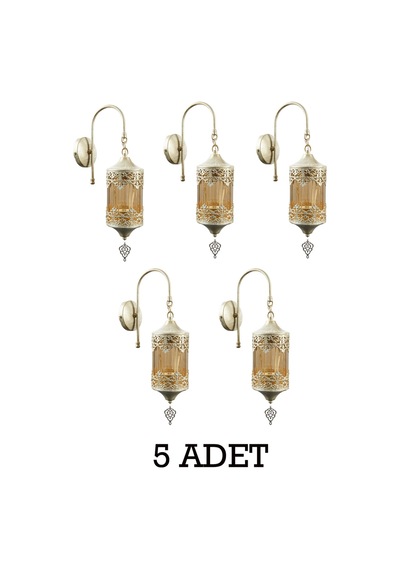 Otantik Aplik 5 Adet Osmanlı Motifli Bal Camlı Duvar Lambası Aplik Çok Renkli