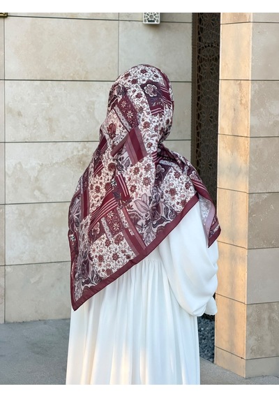 Qalortex Scarf Pamuklu Piraye Desen Eşarp - Mürdüm