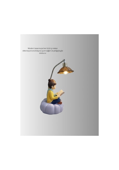 Kitap Okuyan Çift Figürlü Gece Lambası Romantik Dekoratif Masa Lambası Çok Rnekli