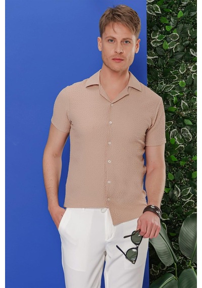 Efor G 1536 Slim Fit Bej Klasik Gömlek Bej