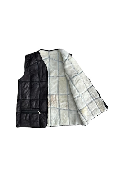 Lnleather Patchwork Içi Kürk-Dışı Süet Hakiki Deri Acı Kahverengi Yelek