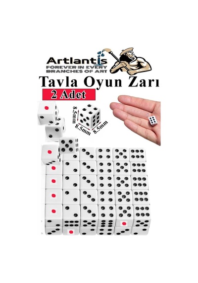 Tavla Zarı 2 Adet Beyaz Zar Akrilik 8.5 Mm Masa Oyunu Kırmızı Siyah Noktalı Beyaz Zarlar