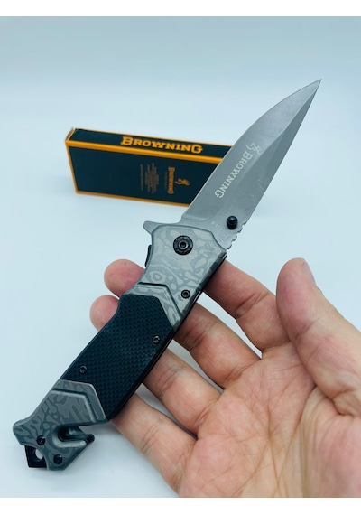 Browning Kamp Marka F119 Metal Kasa Yarıotomatik Kutusunda //22cm Gümüş - Siyah