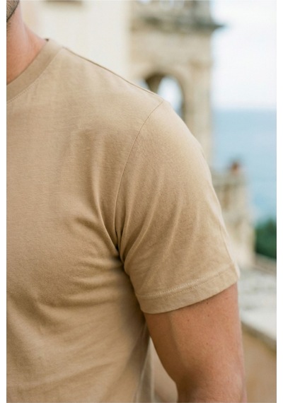 Mero Life Unisex Slim Fit Dar Kesim % 100 Pamuk Yumuşak Dokulu Bisiklet Yaka Krem Tişört