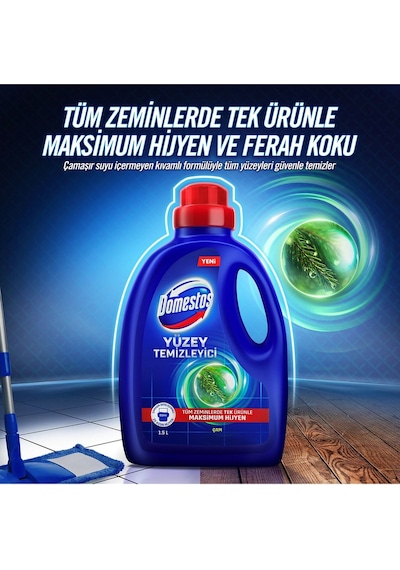 Domestos Çam Yüzey Temizleyici 1500 ML + Dağ Esintisi Çamaşır Suyu 3 x 750 ML