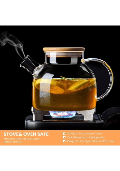 Bambu Kapaklı Kendinden Süzgeçli Borosilikat Cam Demlik 1000 Ml Isıya Dayanıklı Termisil Cam Çay, Kahve Ve Bitki Çayı Demliği, Cam Çaydanlık Çok Renkli
