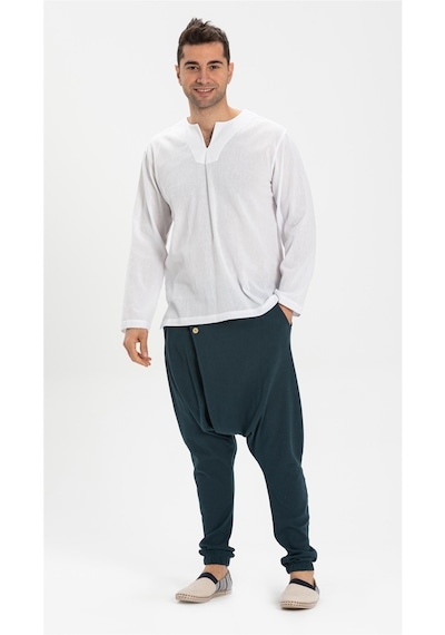 Uzun Kol Şile Bezi Bisiklet Yaka Erkek Tshirt Beyaz 3001