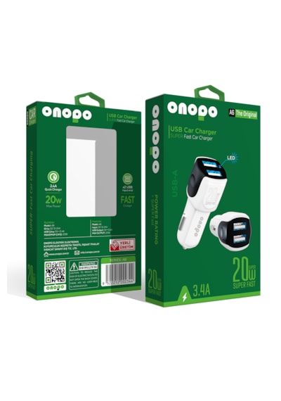 Onopo 3.4a Çift Usb Çıkışlı Hızlı Araç Şarjı 20w - A6
