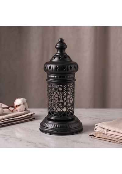 Beyaz Geometrik Metal Fener Selçuklu Yıldızı Çay Feneği Tutucu Minimalist Fas Mum Dekorasyonu Siyah