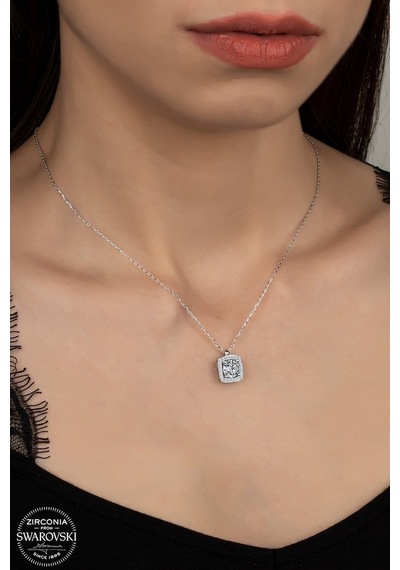 Union Swarovski Zirconia Kadın Pırlanta Montür Gümüş Kolye (550094994)