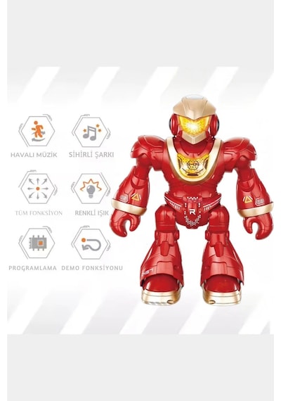 Uzaktan Kumandalı Akıllı Robot Oyuncak - Işıklı, Müzikli, Dans Eden Programlanabilir, 23cm Kırmızı
