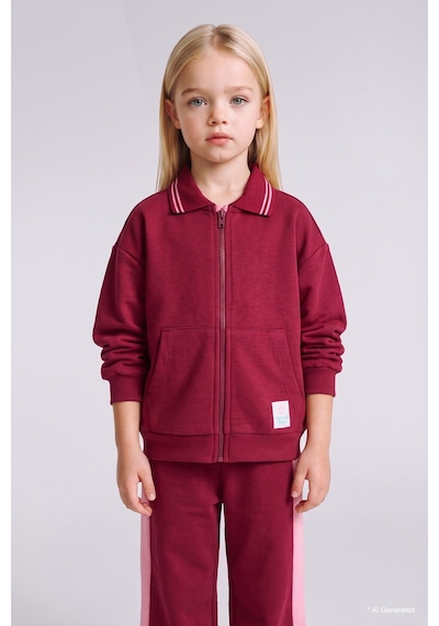 Defacto Polo Yaka Cepli Kalın Sweatshirt Hırka Kız Bebek I0629a526aubr239 Bordo-br239