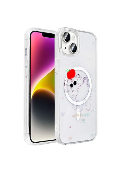 Apple Uyumlu iPad iPhone 15 Plus Kılıf M-safe Şarj Özellikli Şeffaf Zore Folk Sert Kapak Sevimli Köpek