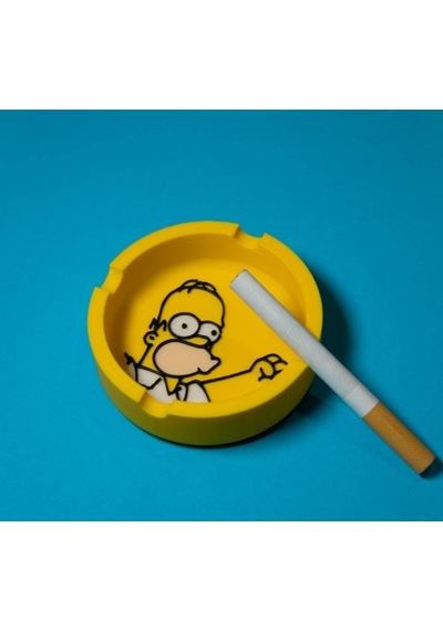 Homer Simpson Temalı Dekoratif Küllük - Sarı Renkli Modern Tasarım Masaüstü Kül Tablası 3d Baskı
