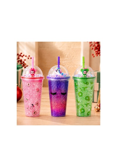 1 Adet Işıklı Pipetli Bardak Kubbe Kapaklı Renkli Plastik Tasarım Ve Figürlü Pipet, Party School Straw Cup Desenli
