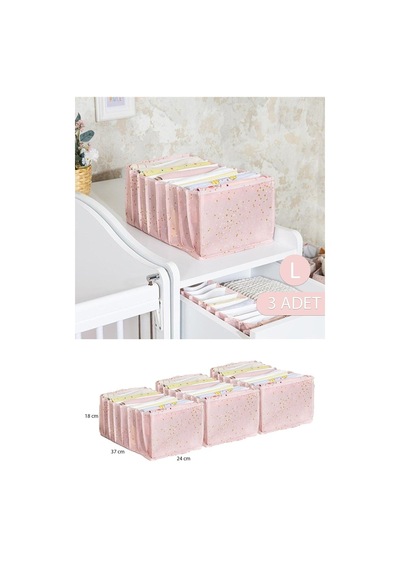 3 Adet Baby Bebek Odası Akordiyon Çekmece Düzenleyici L Boy Belirtilmemiş Pembe Diğer