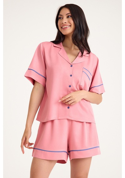 Amarelle Dream Pembe Viskon Kısa Kollu Şortlu Önden Düğmeli Pijama Takım Pembe