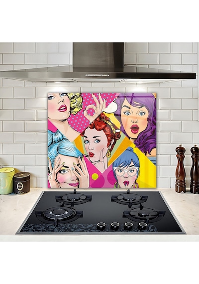 Cam Ocak Arkası Koruyucu Popart Ladies 52cm X 60cm