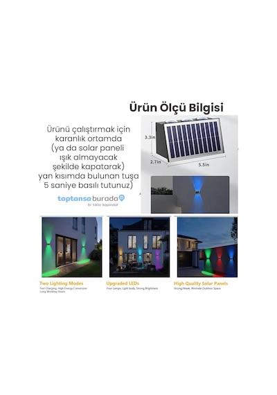 Technosmart 2adet Güneş Enerjili Çift Taraflı 6 Ledli Aplik Rgb Işık Duvar Lambası Bahçe Aydınlatma Diğer