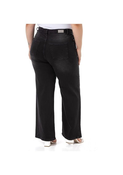 Disentis Büyük Beden Yüksek Bel Geniş Paça Siyah Denim Pantolon-siyah Siyah