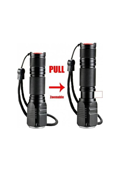 F-82 T6 Led Zoomlu 2000 LM Yüksek Işık Şarjlı El Feneri Siyah