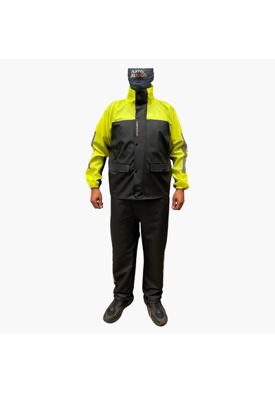Nukrotech Astarlı Cepli PVC Su Geçirmez Motosiklet Yağmurluğu Siyah - Sarı