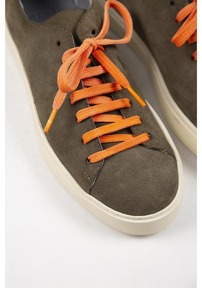 Krahe Ares Erkek Hakiki Deri El Boyamalı Bağcık Ve Iki Yedek Bağcıklı Haki Sneakers 001
