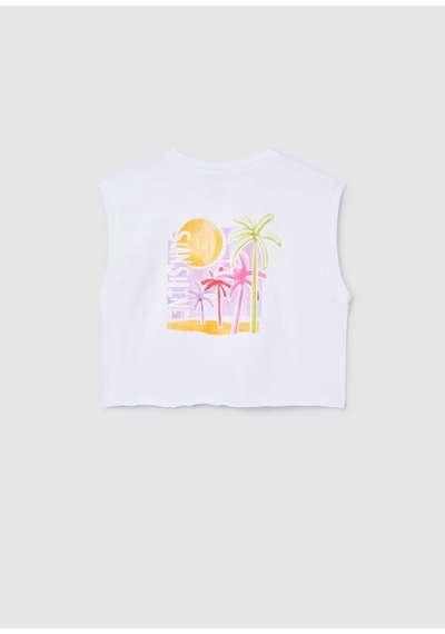 Mayoral Baskılı Kolsuz Kız Çocuk T-shirt 6014 Beyaz