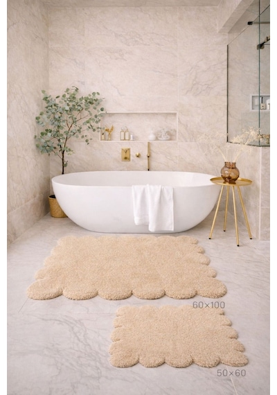 Buççin Online Mağaza Dekoratif Kaymaz Taban Papatya Kesimli Banyo Paspası, Klozet Takımı, 60x100-50x60 Cm Polyester Bej Çok Renkli Buççin Online Mağaza Dekoratif Kaymaz Taban Papatya Kesimli Banyo Paspası, Klozet Takımı, 60x100-50x60 Cm Polyester Bej Çok Renkli