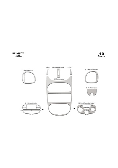 Peugeot 206 Torpido Kaplama 2001-2010 10 Parça Alüminyum