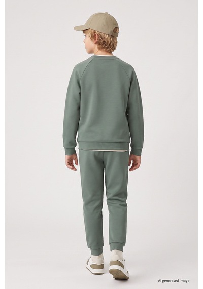 TOMMYLIFE Açık Yeşil Standart Fit Basic Dikiş Detaylı Erkek Çocuk Eşofman Takım - 11325 Yeşili