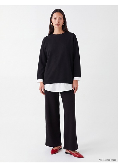 Lcw Everyday Siyah Oversize Soft Touch Kadın Sweatshirt