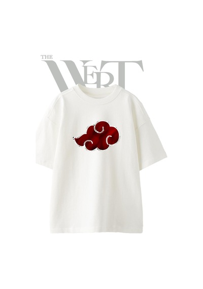 Thewert Akatsuki Cloud Tasarım Baskılı Ünisex Beyaz Oversize T-shirt
