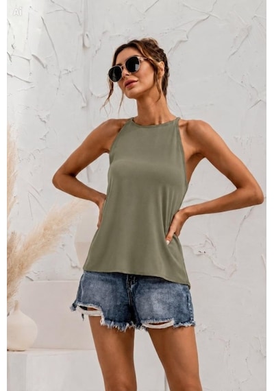Alyn Wear Kadın Sırtı Damla Detay Kolsuz Atlet Bluz Haki