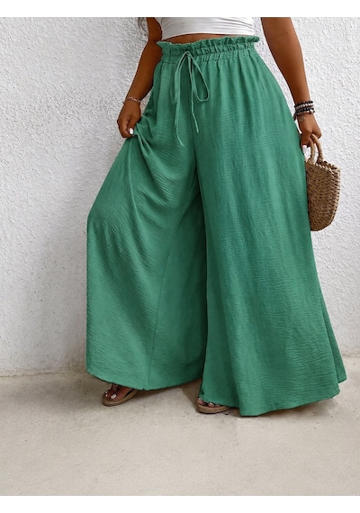 Tuzu Moda Kadın Pantolonu Lastikli Pantolon Yeşil