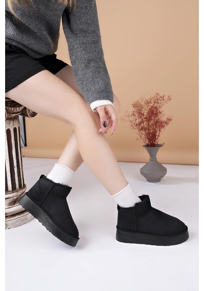 Nesilshoes Nesil Shoes Ypr 8391 Siyah Süet İçi Kürklü Su İtici Kadın Bot Siyah Nubuk