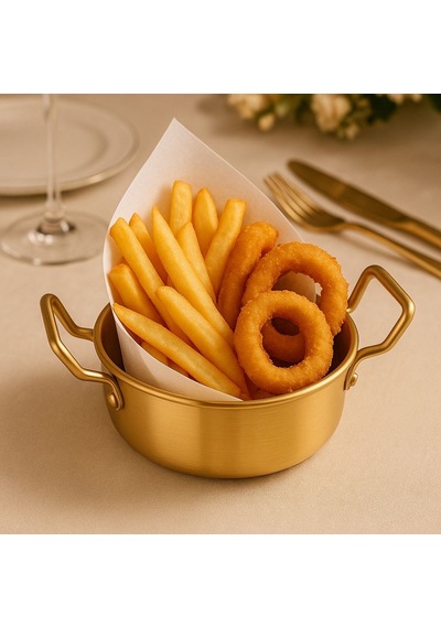 Qerhome Saplı Gold Sunumluk & Meze Sunumluk Çelik 1 Adet 12 Cm Stainless Steel Bambu