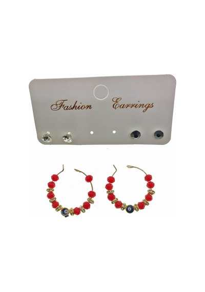X-lady Accessories Altın Renk Kırmızı Boncuk Şık Sallantılı El İşi Kombin Küpe 2239 Çok Renkli