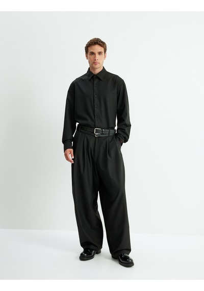 Koton Slim Fit Gömlek Uzun Kollu Yarım İtalyan Yaka Pamuklu Siyah 5wam60110hw Siyah