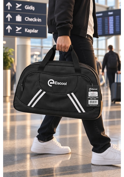 Fitilli Spor Ve Seyahat Çantası Siyah 2 Gözlü 38x62x20 Cm Günlük Kullanım Çok Renkli